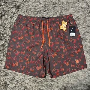 PSYCHO BUNNY Men's Red Sheldon All Over Print Swim Trunk